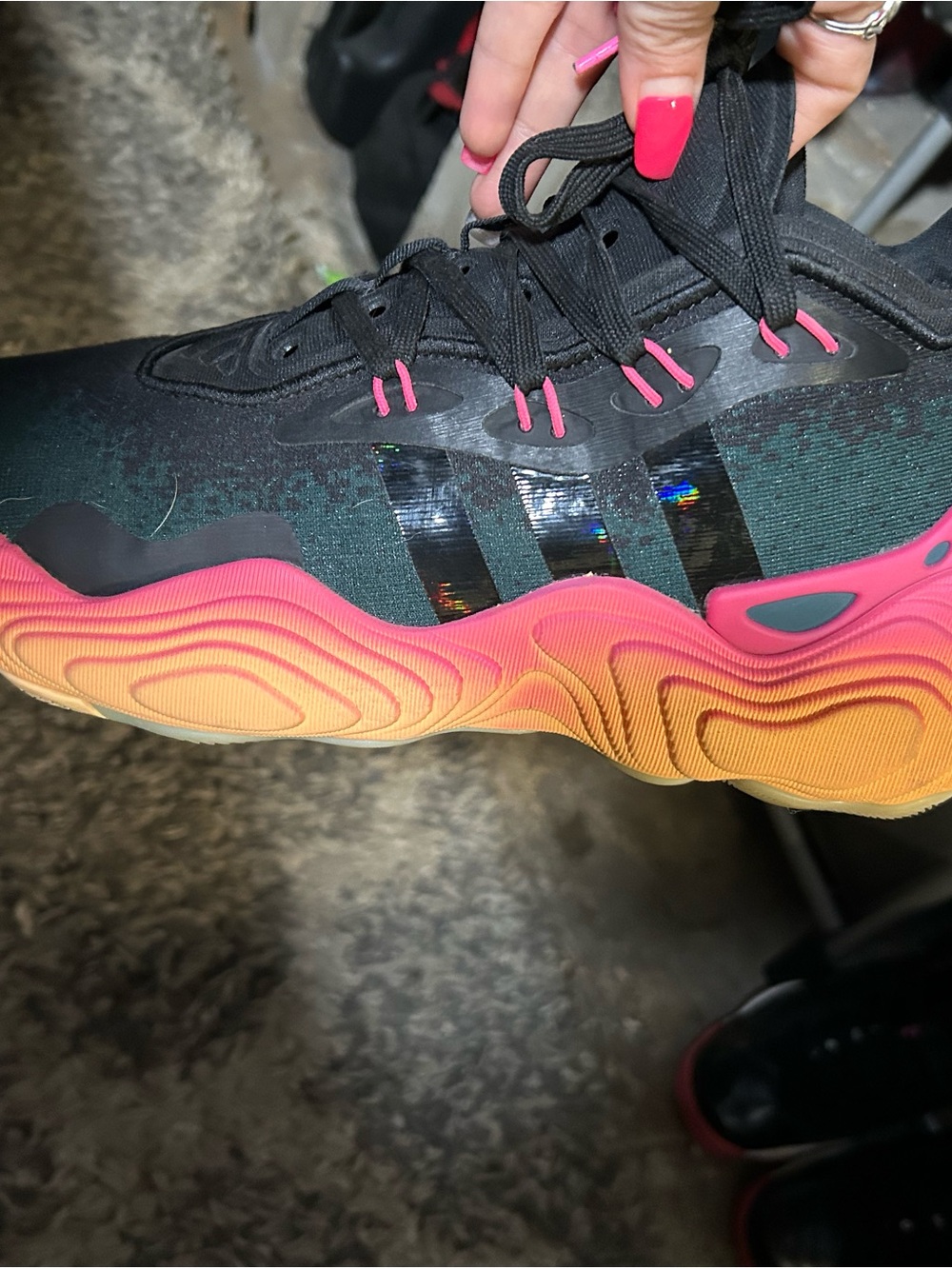 adidas Black Sneakers with Pink and Orange Gradient Wave Sole